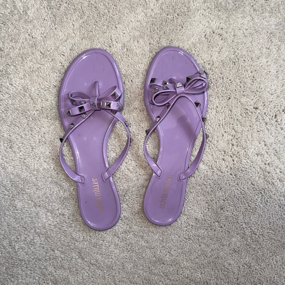 Olivia Miller Lavender Bow Jelly Sandals with Studs